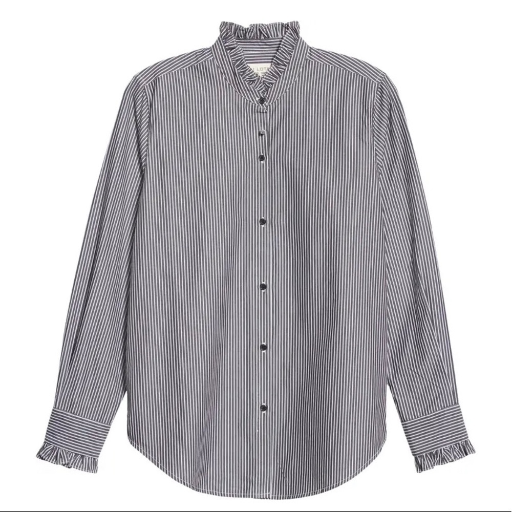 NILI LOTAN Lydia Stripe Ruffle Trim Shirt